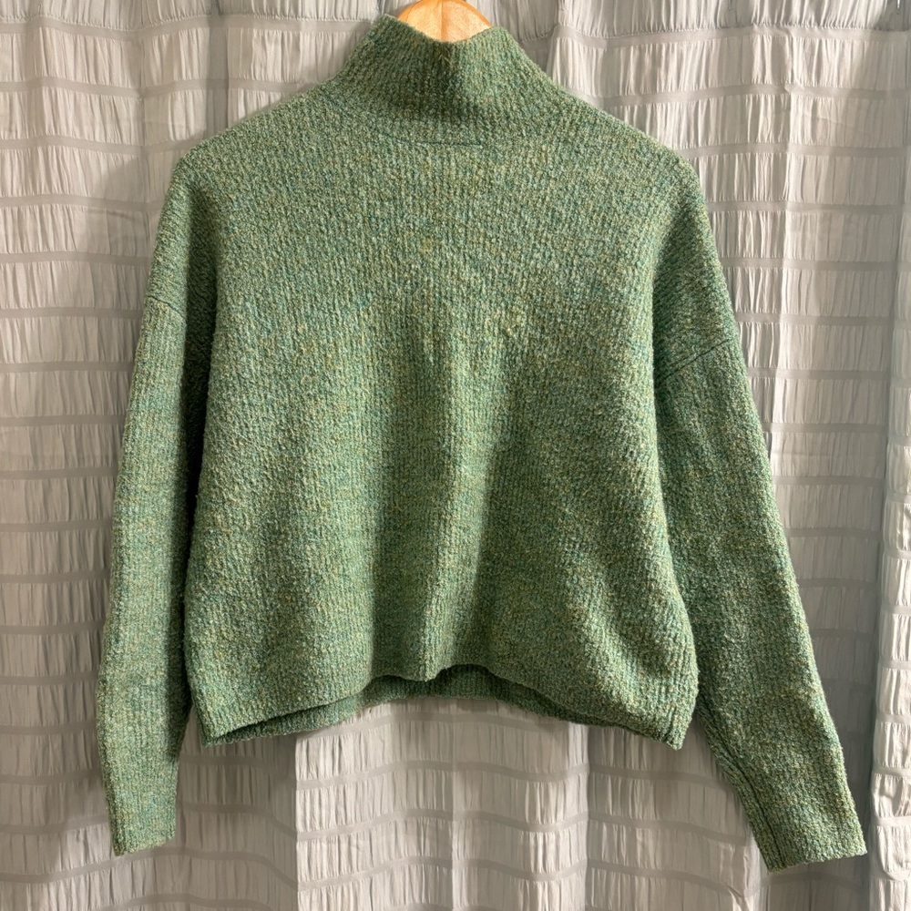 Frank & Oak Textured Green Turtleneck Sweater